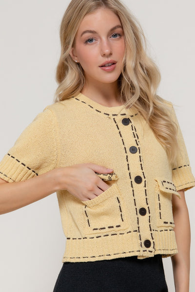 Constrast Stitch Knit Short Slv Top