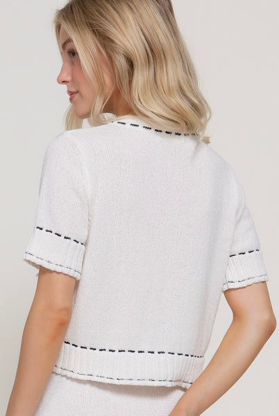 Constrast Stitch Knit Short Slv Top