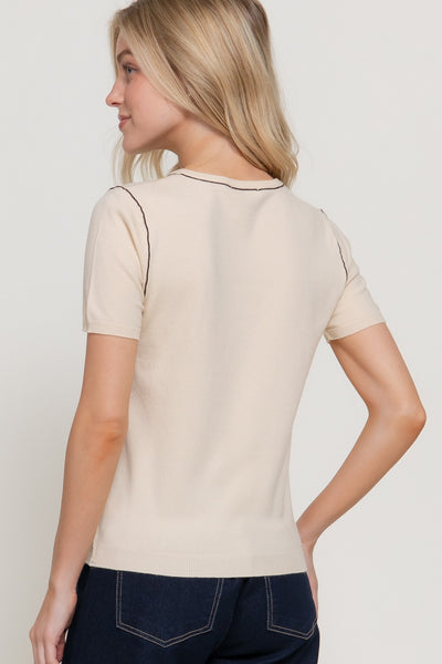 Short Slv Round Neck Knit Top
