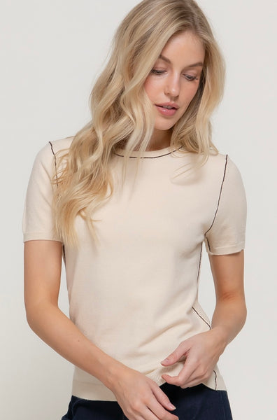 Short Slv Round Neck Knit Top