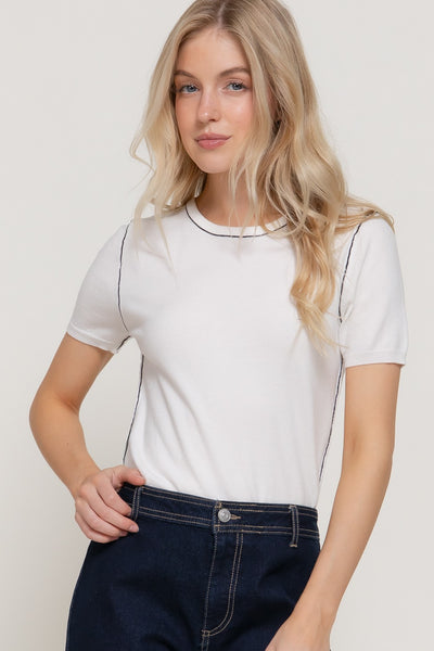Short Slv Round Neck Knit Top