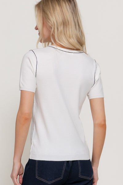 Short Slv Round Neck Knit Top