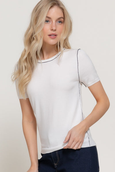 Short Slv Round Neck Knit Top