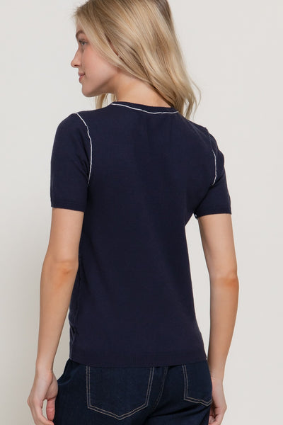 Short Slv Round Neck Knit Top