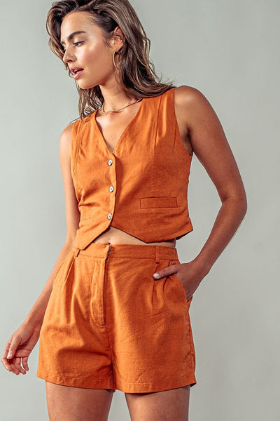 Linen Mix High Waist Chino Shorts