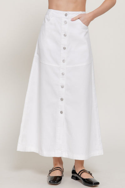 Stretch Cotton Twill A-line Maxi Skirt