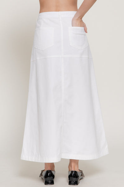 Stretch Cotton Twill A-line Maxi Skirt