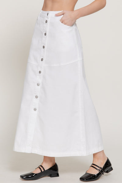 Stretch Cotton Twill A-line Maxi Skirt