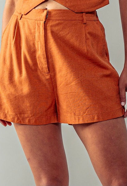 Linen Blend High Waist Chino Shorts