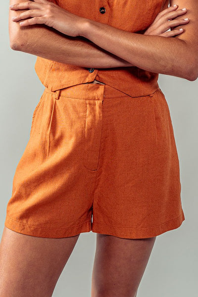 Linen Blend High Waist Chino Shorts