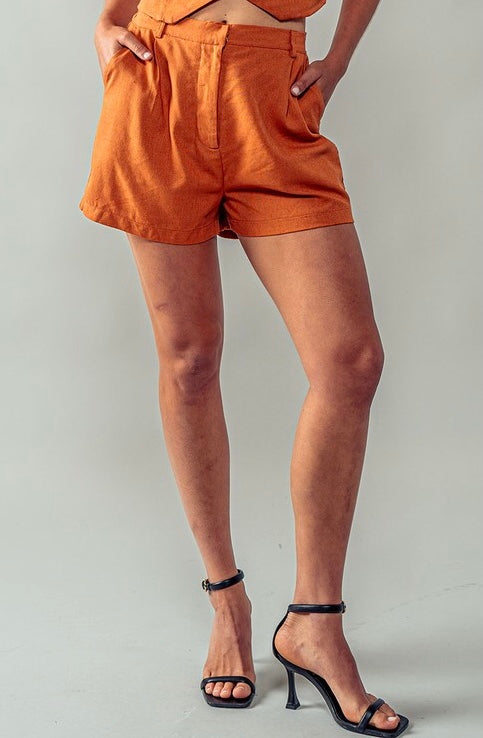 Linen Blend High Waist Chino Shorts