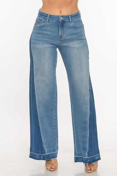 Multi Tone SideStepper Stretch Denim Wide Leg Jeans
