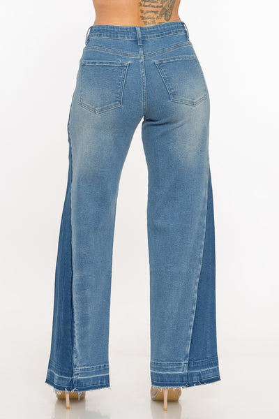 Multi Tone SideStepper Stretch Denim Wide Leg Jeans