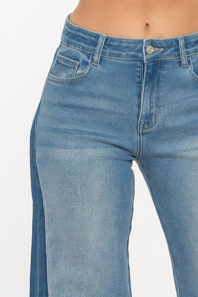 Multi Tone SideStepper Stretch Denim Wide Leg Jeans