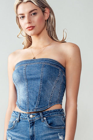 Strapless Denim Back Zipper Vest Top