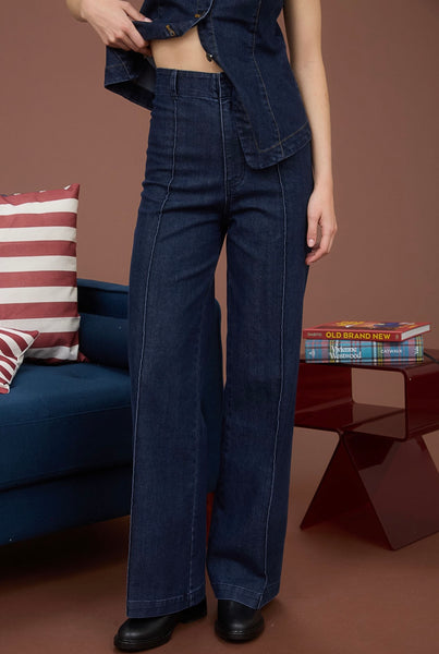 High Waist Front Seam Wide Leg Jeans