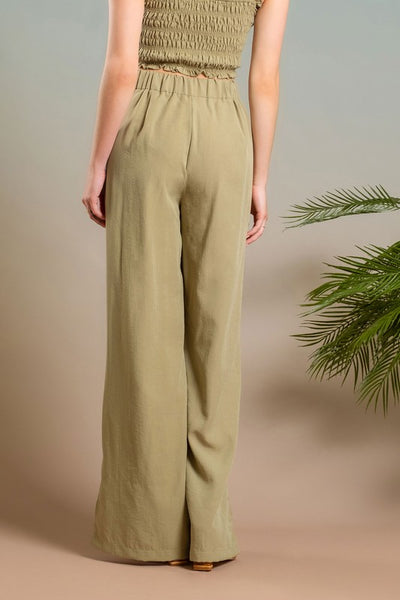 Linen Mix High Waist Wide Split Leg Dress Pants