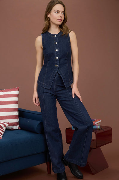 High Waist Front Seam Wide Leg Jeans