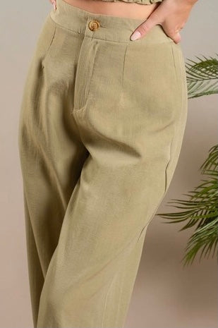 Linen Mix High Waist Wide Split Leg Dress Pants