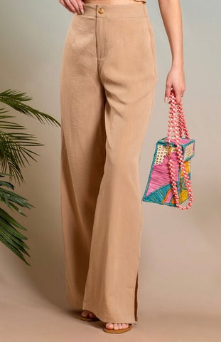 Linen Mix High Waist Wide Split Leg Dress Pants