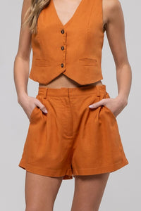 Linen Mix High Waist Chino Shorts