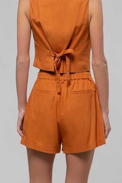 Linen Mix High Waist Chino Shorts