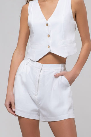 Linen Mix High Waist Chino Shorts