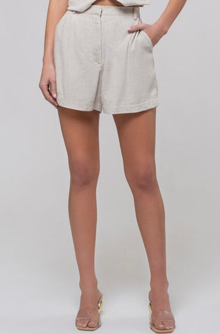 Linen Blend High Waist Chino Shorts