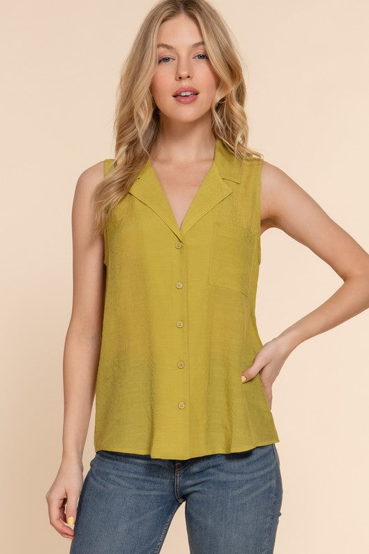 Airflow Lightweight Sleeveless Button Down Top