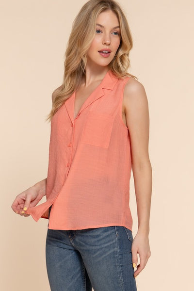 Airflow Lightweight Sleeveless Button Down Top