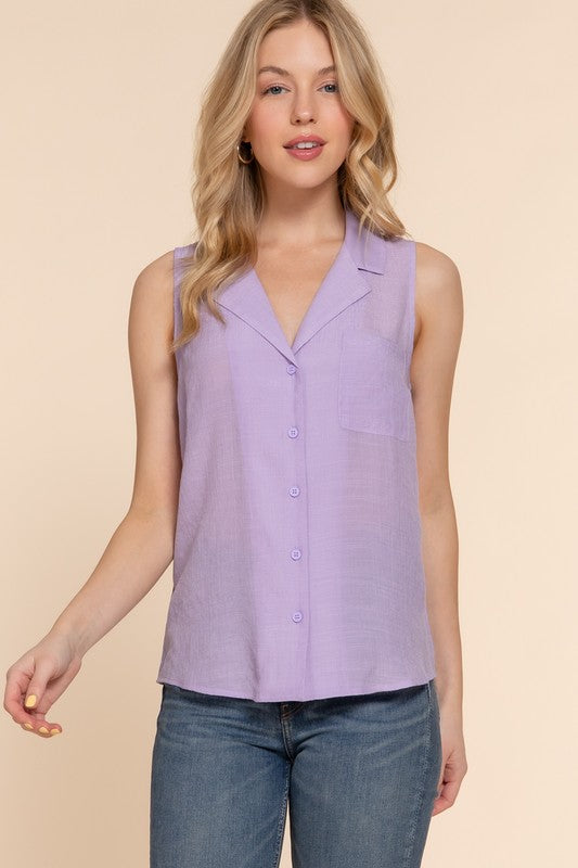 Airflow Lightweight Sleeveless Button Down Top