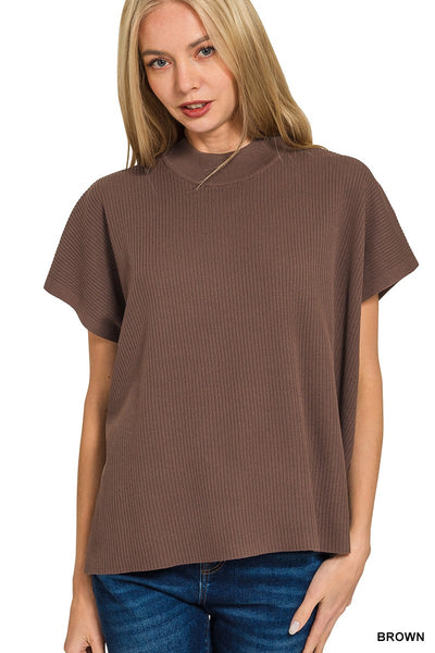 Knit Mock Neck Short Sleeve Boxy Top