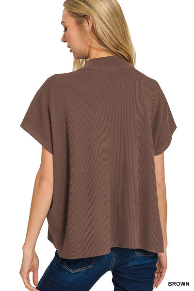 Knit Mock Neck Short Sleeve Boxy Top