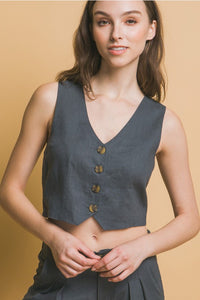 Linen Blend Buttoned Vest Top