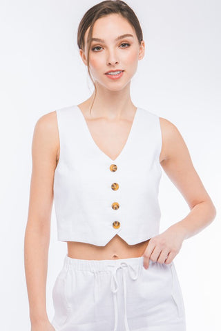 Linen Blend Buttoned Vest Top