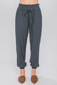 Linen Blend Elastic Waistband Pants