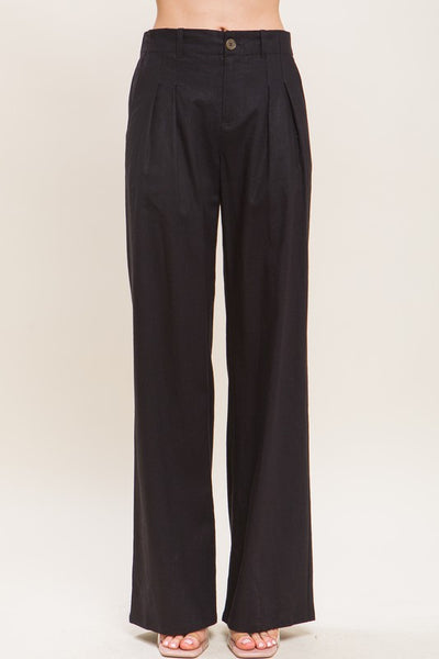 Linen Blend Tailored Wide Leg Pants