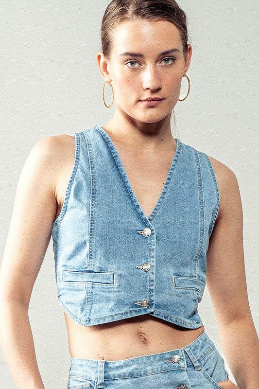 Denim Buttoned Vest Top