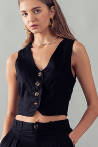 Linen Blend Buttoned Vest Top