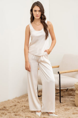 Solid Satin Wide Leg Pants