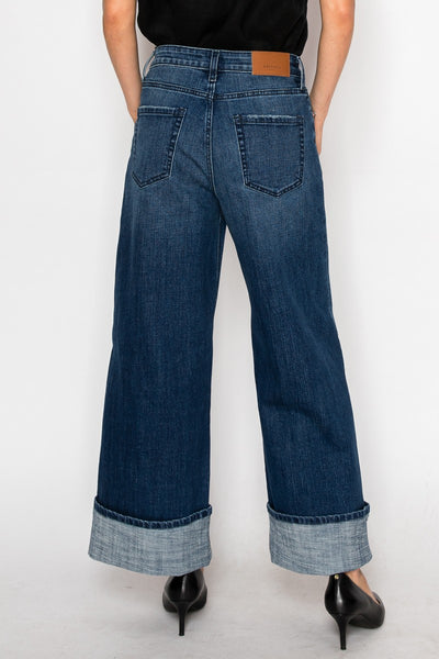 (Un-cuffable) with Snap Button Stretch High Rise Wideleg Jeans