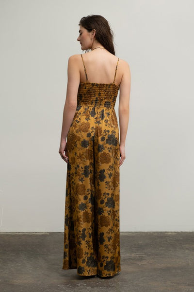 Satin Floral Twist Front Wide Leg Jumpsuit