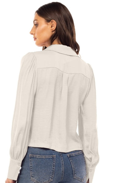 Satin Long Sleeve Collar Button Front Blouse