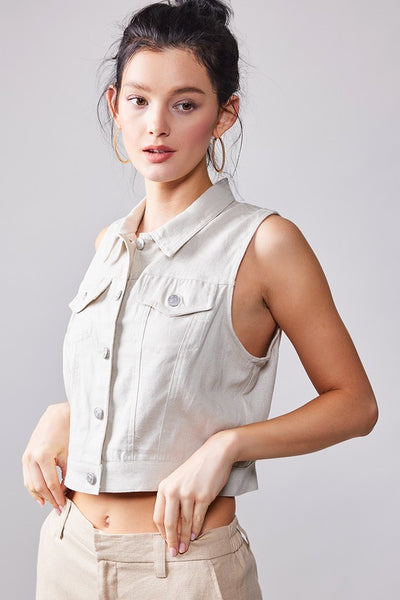 Linen Blend Sleeveless Buttoned Vest