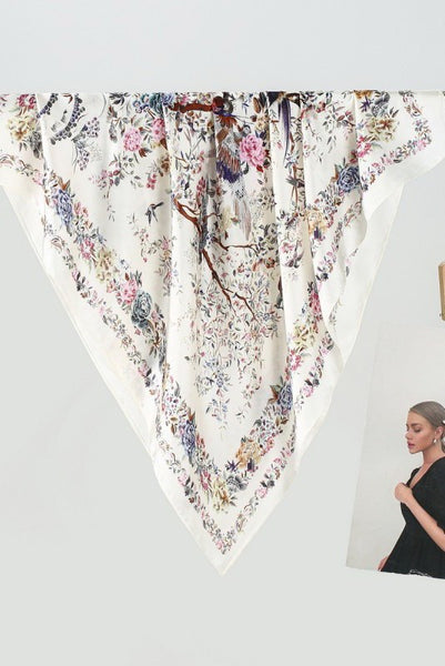 Birds Large Floral Print Bandana Scarf