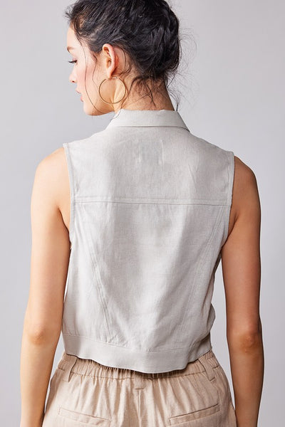 Linen Blend Sleeveless Buttoned Vest