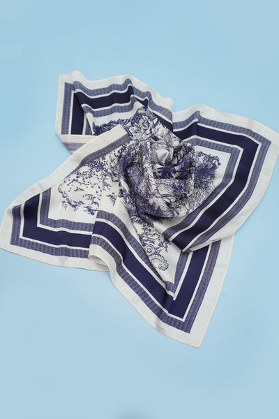 Large Floral Toile Print Bandana Scarf