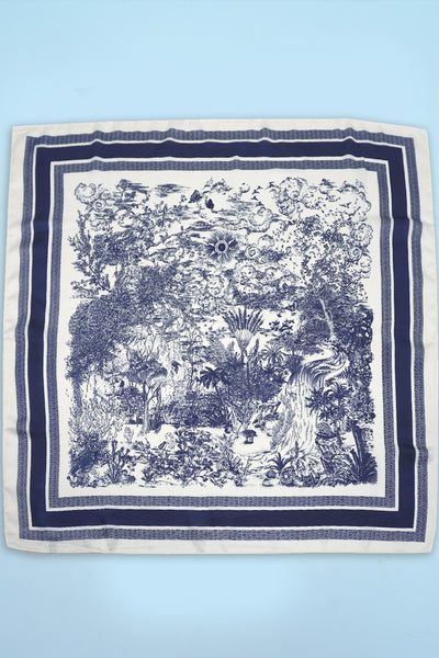 Large Floral Toile Print Bandana Scarf