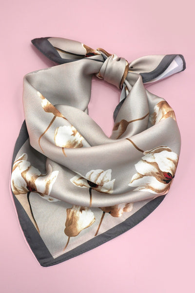 Flower Print Silky Feeling Bandana Scarf