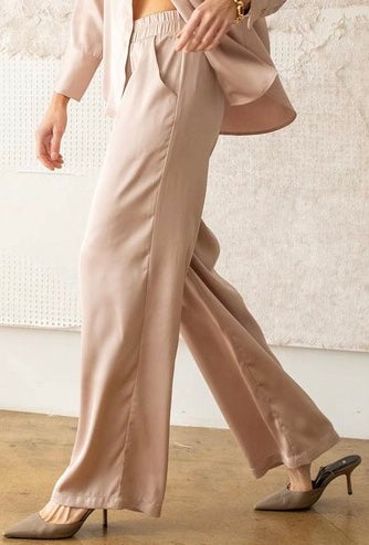 Solid Satin Wide Leg Pants